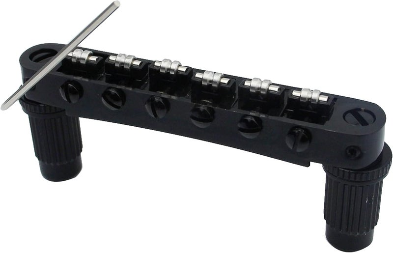 guyker Guitar Bridge Stop Bar Tailpiece Tremolo TM85-S and GM005 Tune-O-Matic Roller Saddle Bridge Combo Replacement Part Compatible with Les Paul LP SG 6 String Electric Guitars, Black - Image 4